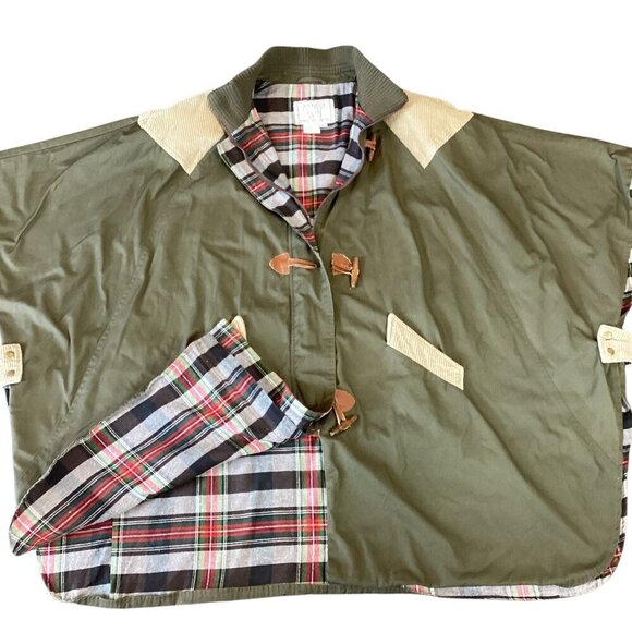 Mulberry Street Poncho Jacket Khaki Corduroy Flannel Lined Canvas Toggle L #121i - Picture 8 of 11